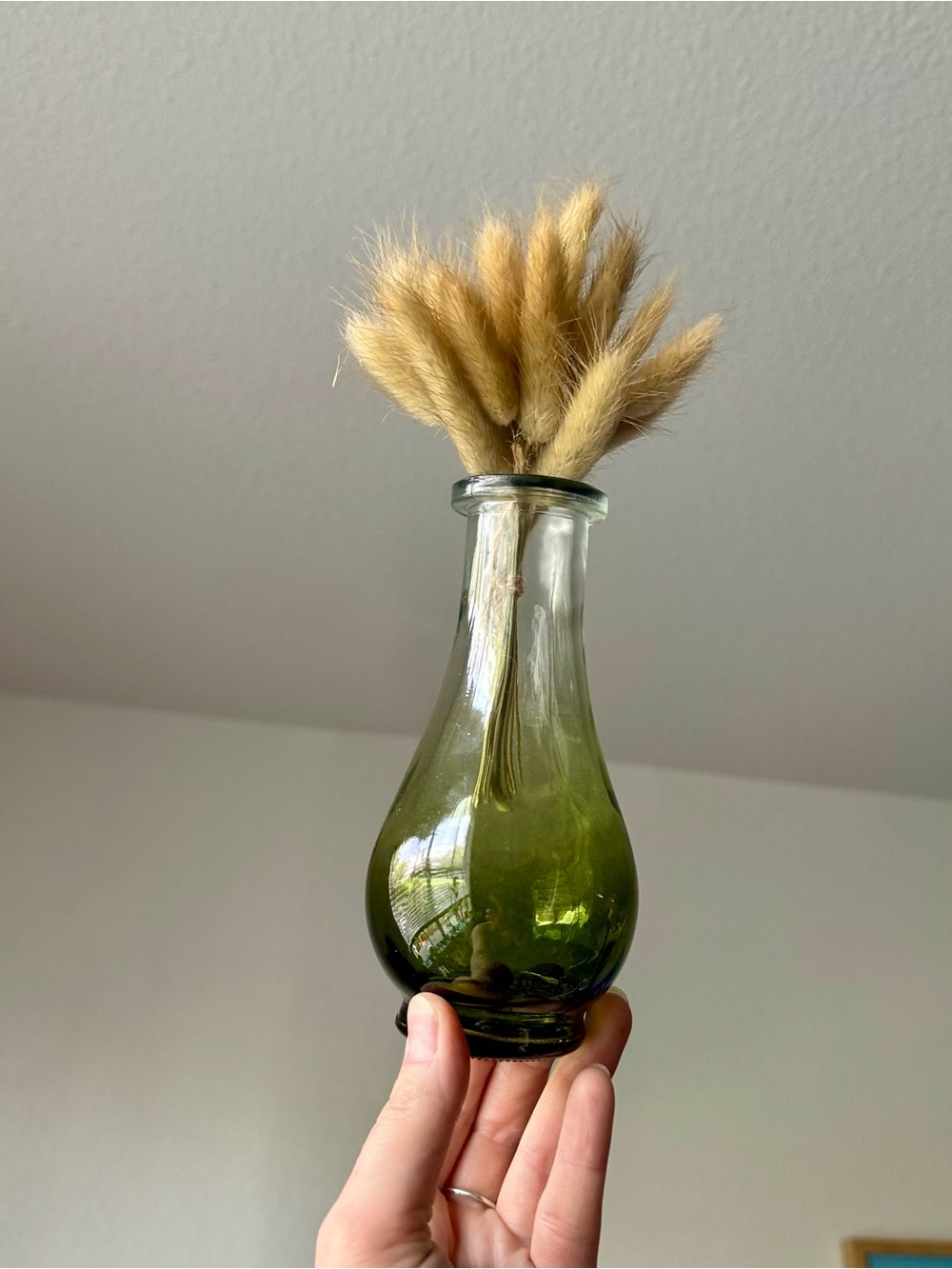 Olive Green Glass Bud Vase with Dried Natural Stems - Home Accents